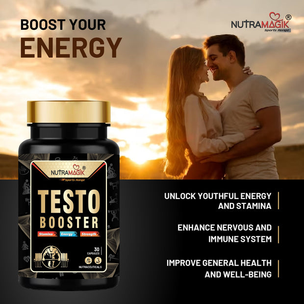 Testo Booster For Stamina, Energy And Strength | Contains Safed Musli,Mucuna, Ashwagandha & Fenugreek Extract- 30 Capsules