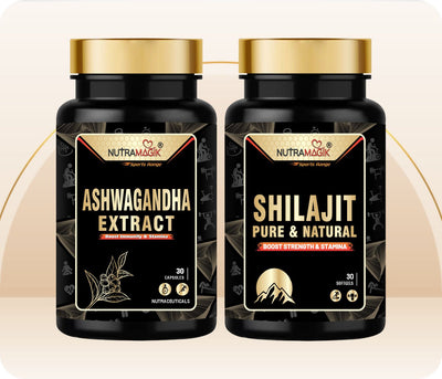 Nutramagik Himalyan Shilajit & Aswagandha Extract Pure & Natural for Stamina and Energy-30 Capsules each