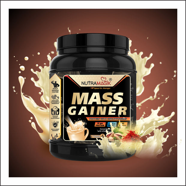 Nutramagik Mass Gainer Whey Protein Powder - High Calories Formula with Vitamins & Minerals, Creatine- 1KG
