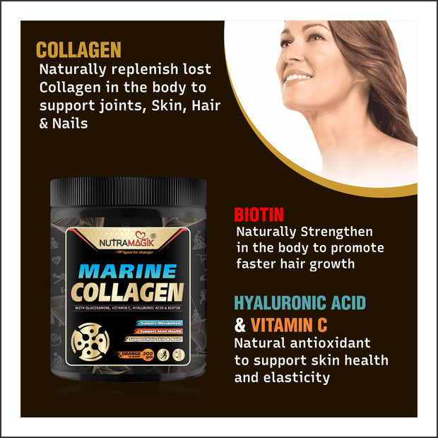Marine Collagen,Glucosamine, Hyaluronic Acid,Vitamin C & Biotin for Women & Men -120gm