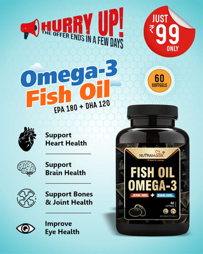 Nutramagik Fish Oil Omega 3 1000mg  For Healthy Joint,Heart, Brain and Eye Health - 60 Softgels