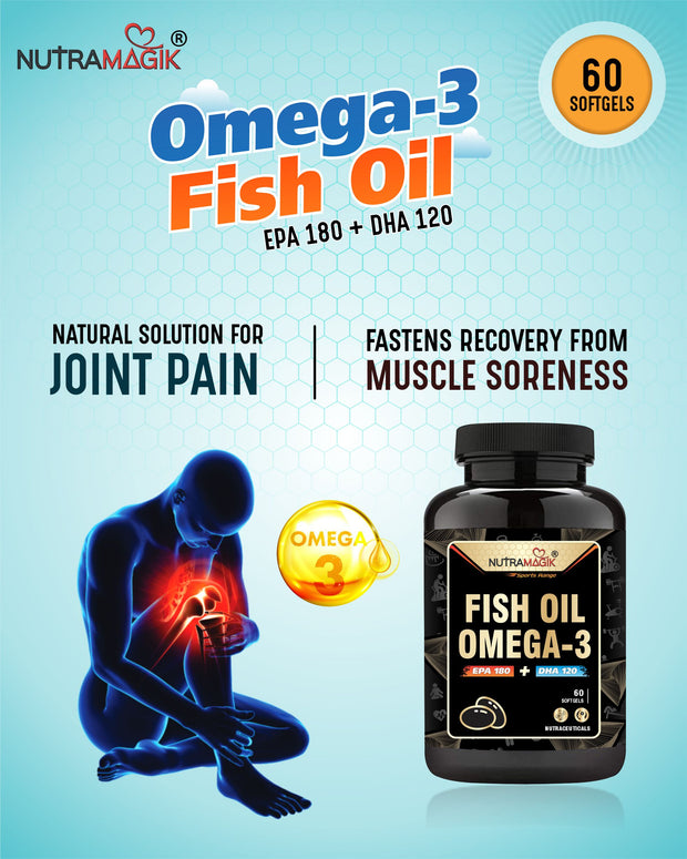 Nutramagik Fish Oil Omega 3 1000mg  For Healthy Joint,Heart, Brain and Eye Health - 60 Softgels