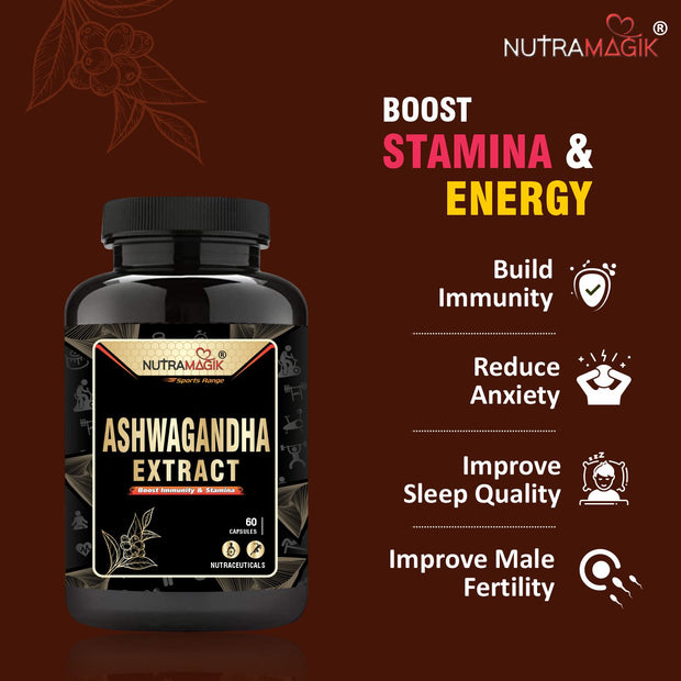 Nutramagik Ashwagandha Extract High Potency Supplements- 60 Capsules