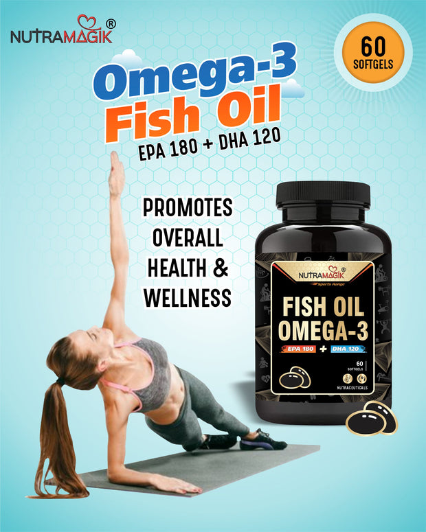 Nutramagik Fish Oil Omega 3 1000mg  For Healthy Joint,Heart, Brain and Eye Health - 60 Softgels