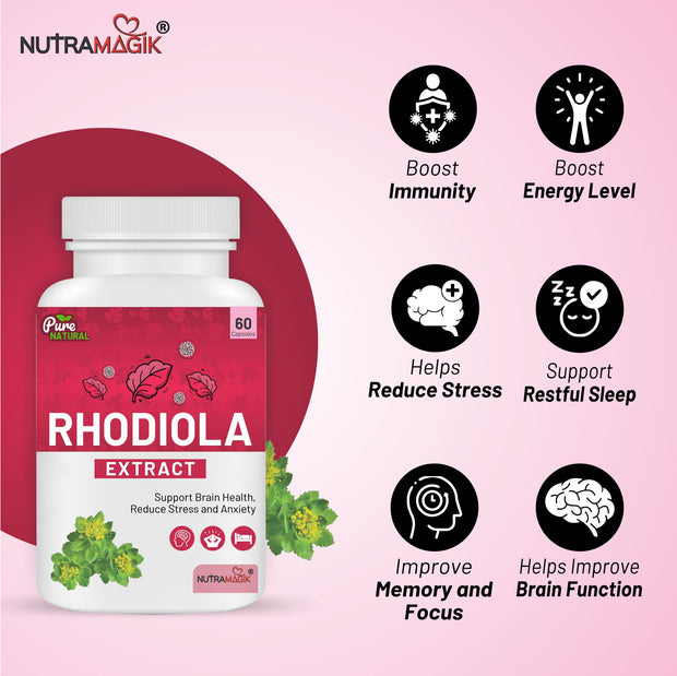 Rhodiola Rosea Root Extract for Stress Support Brain,Focus & Mood-60 Capsules