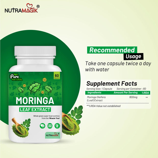 Moringa Drumstick & Leaf Extract | Superfood for Weight Loss, Immmunity, Energy, Liver Protection & Joint Support-90 capsules