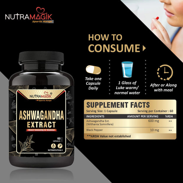Nutramagik Ashwagandha Extract High Potency Supplements- 60 Capsules