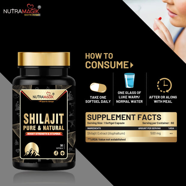 Shilajit Pure and Natural Shilajit for Strength,Stamina and Energy- 30 Capsules