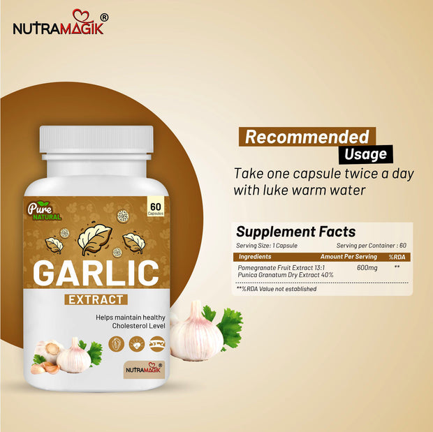 Garlic Extract For Heart health,Cholesterol Management and Weight Loss - 60 Capsules