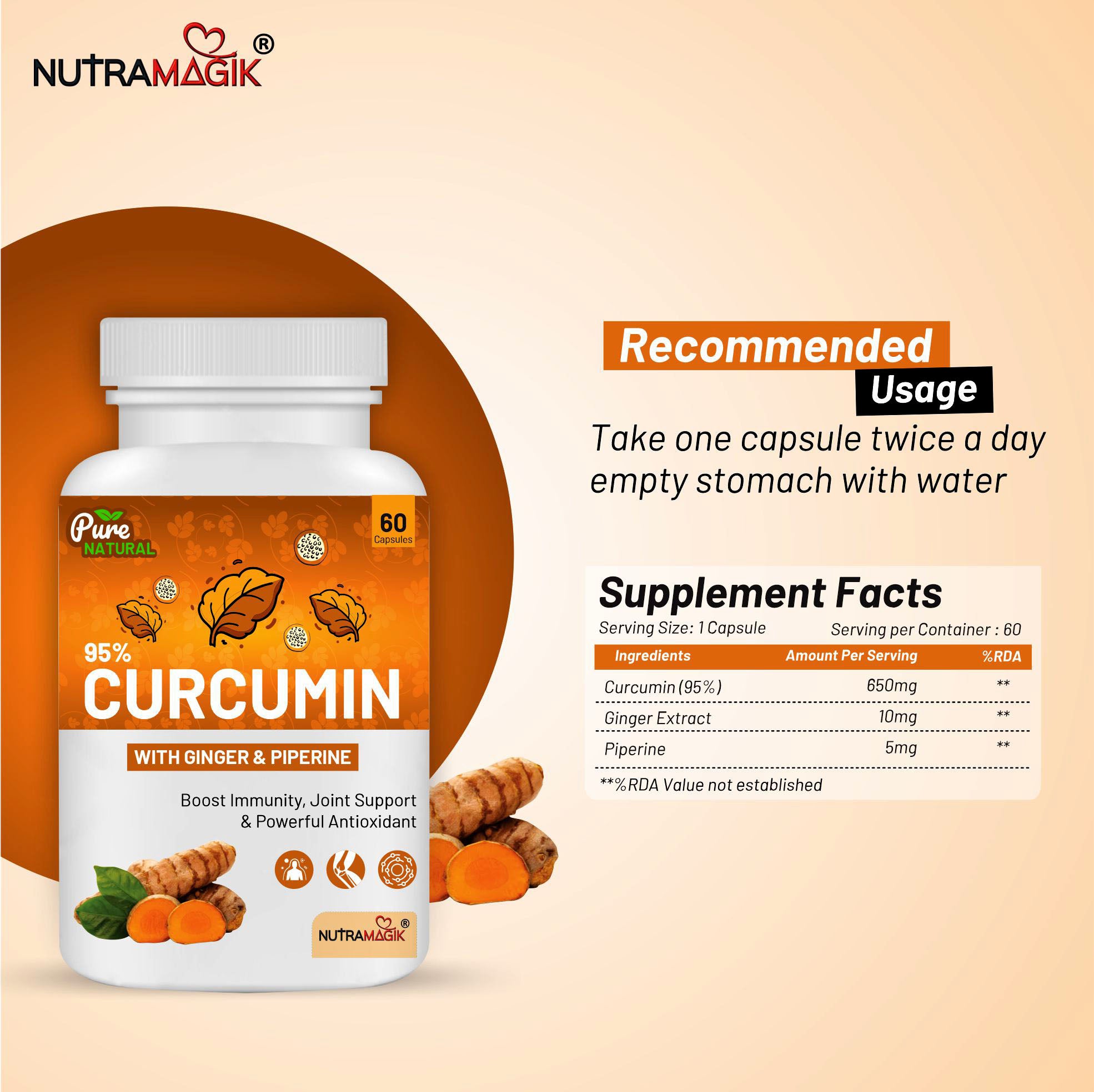 Curcumin with Ginger and Piperine Extract -60 capsules