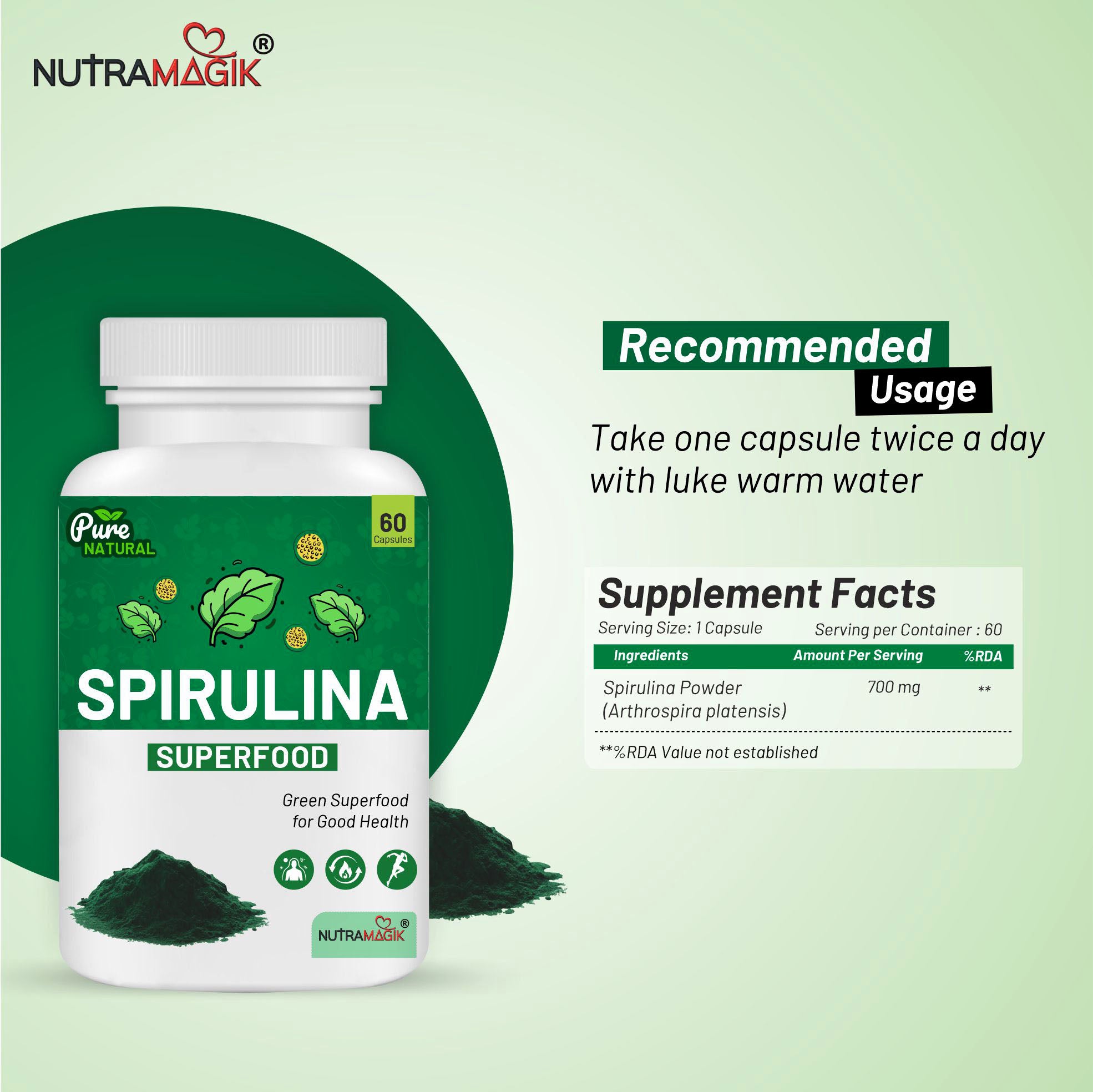 Spirulina Super Green - 60 Capsules