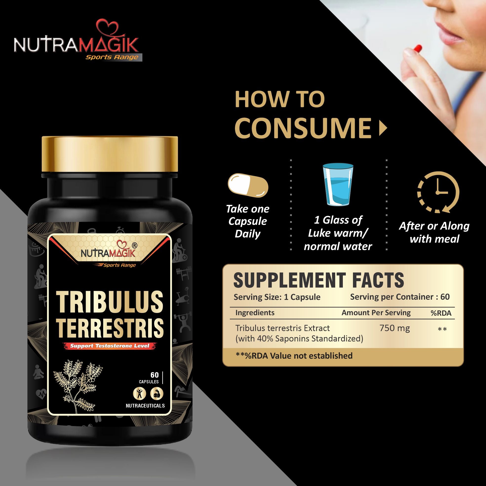 Tribulus Terrestris Gokshura Natural Testo Booster-60 Capsules