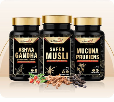 Combo Offer - Ashwagandha,Safed Musli & Mucuna Pruriens  for Natural immunity -30 Caps each