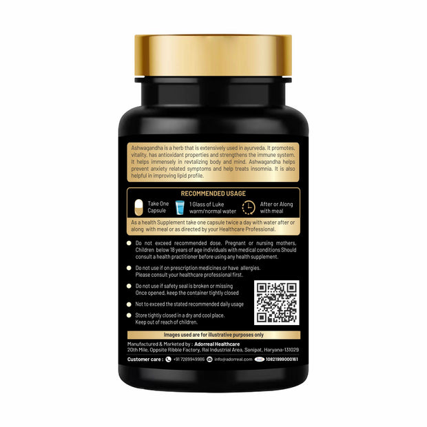 Ashwagandha Extract Withania Somnifera | 100% Natural Ashwagandha-Rejuvenates Mind & Body -60 Capsules