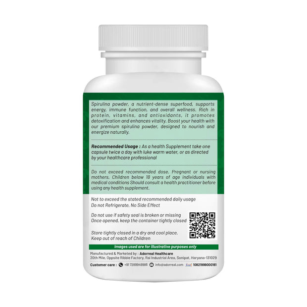 Spirulina Super Green Food For Good Health Weight Management And Immunity Booster | Helps In Healthy Heart- 60 Capsules
