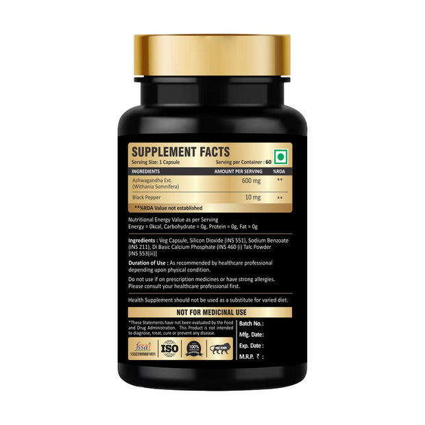 Ashwagandha Extract Withania Somnifera | 100% Natural Ashwagandha-Rejuvenates Mind & Body -60 Capsules