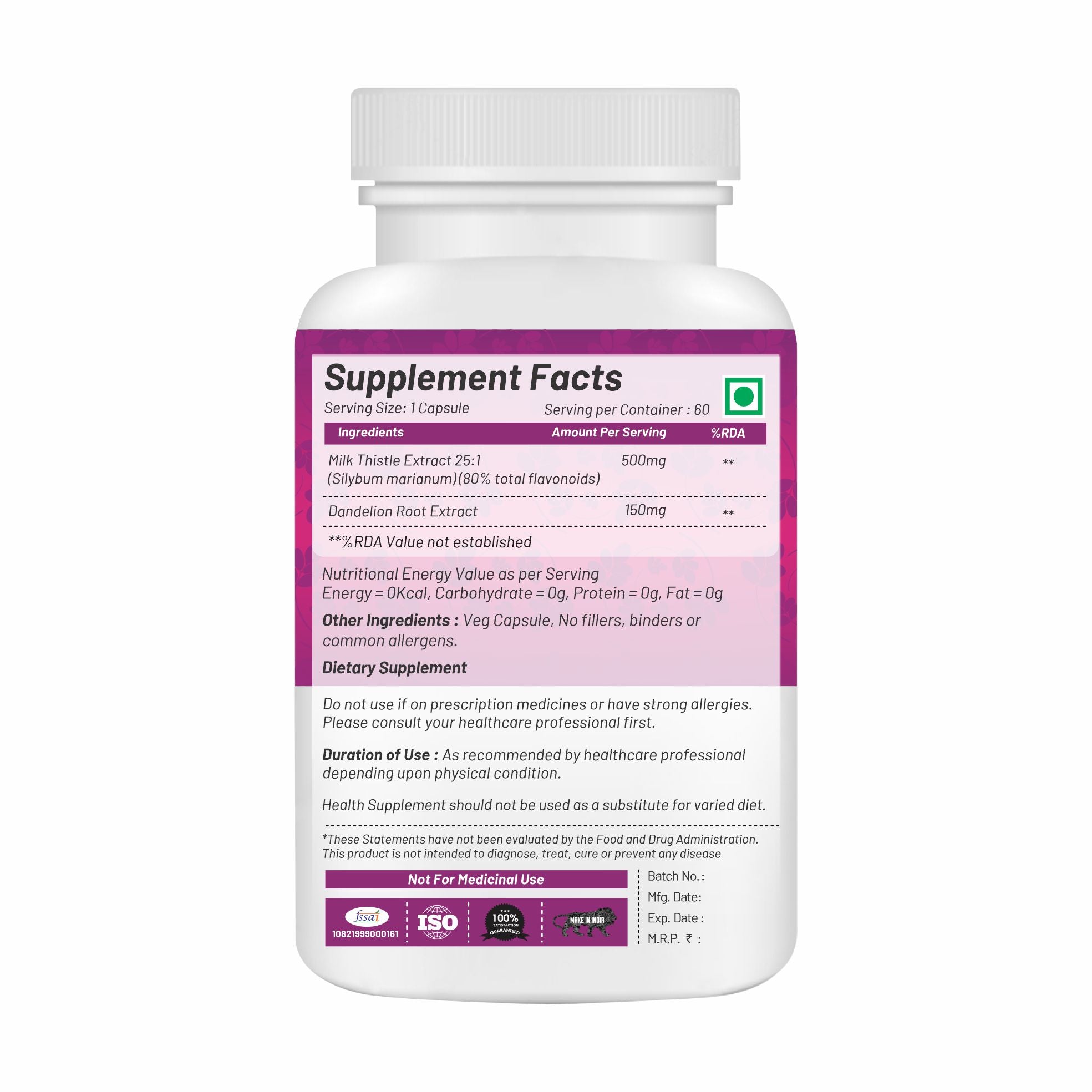 Milk thistle with Dandelion extract-60 Capsules